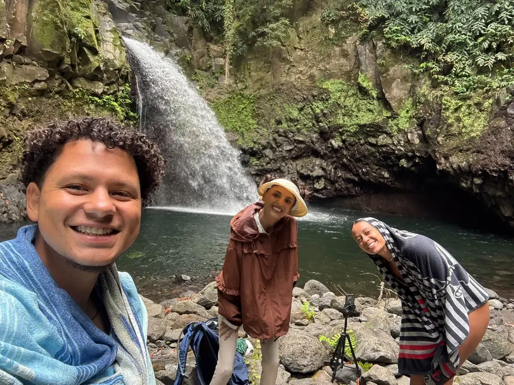 Hidden Waterfall guest selfie by the cascade
