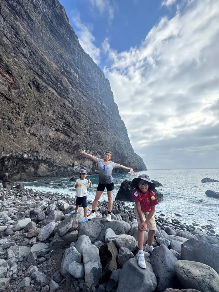 Jose Da Silva review photo with children on a rocky Madeira coast